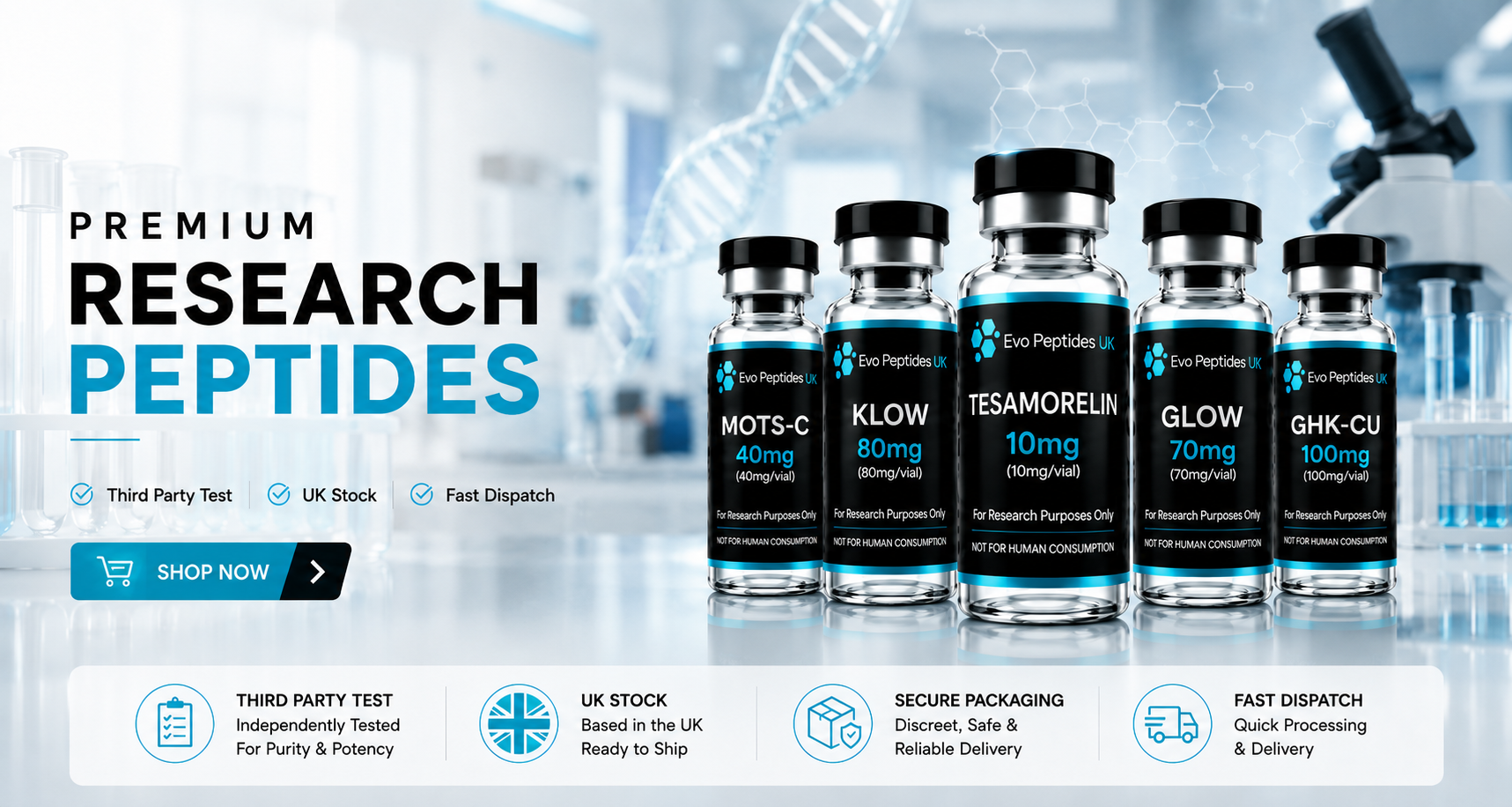 Evo Peptides UK — premium research peptides. Third-party tested, UK stock, fast dispatch.